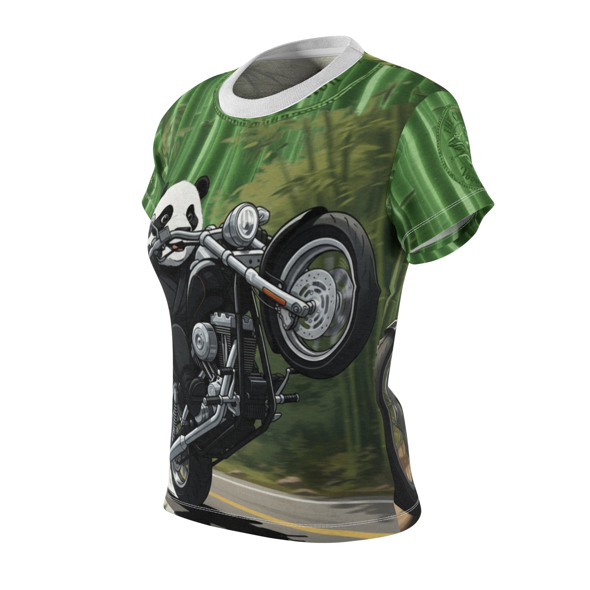 Panda Rider Women's Tee — Motorcycle Panda All-Over Print Shirt