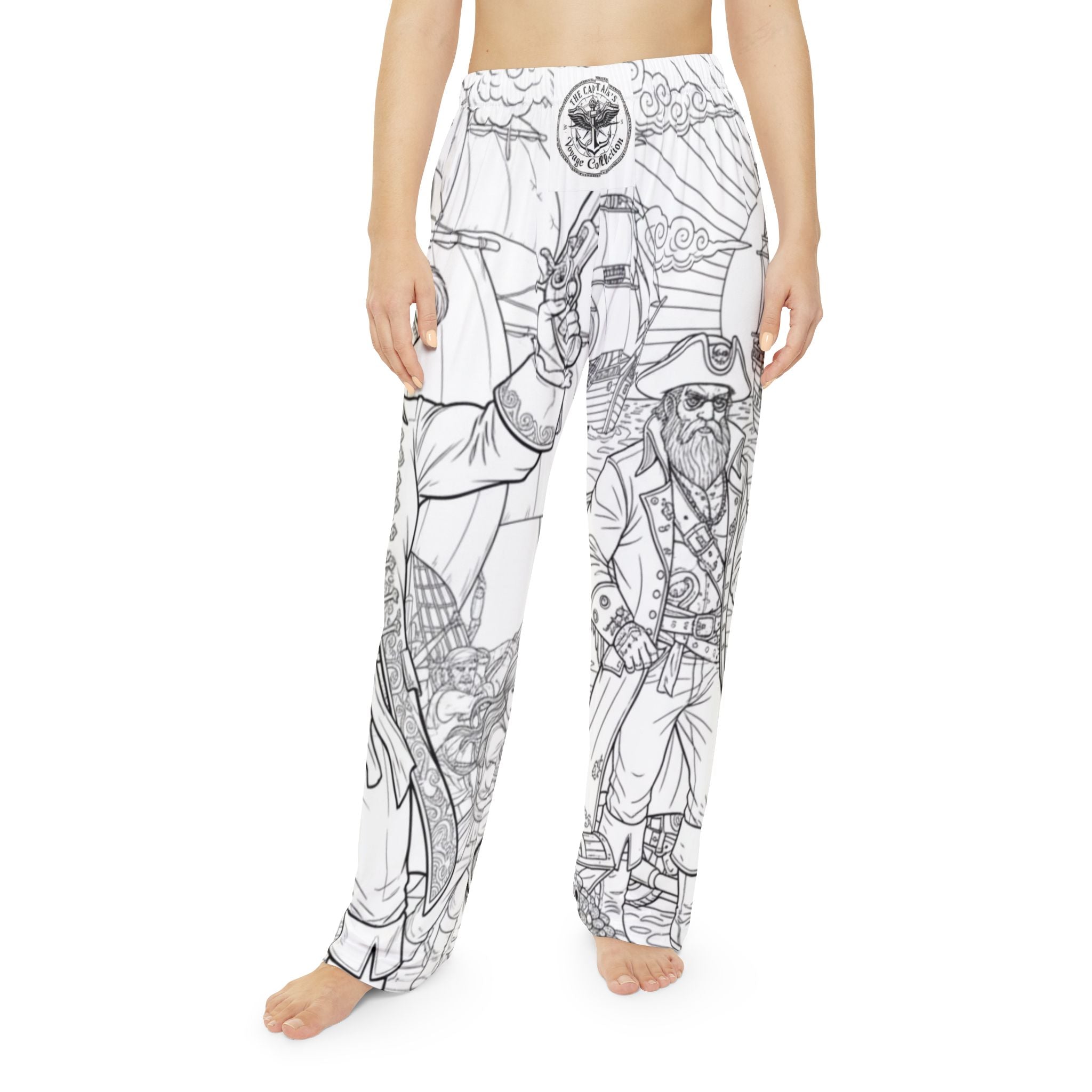 Pirate Adventure Women's Pajama Pants — All-Over Print Coloring Style