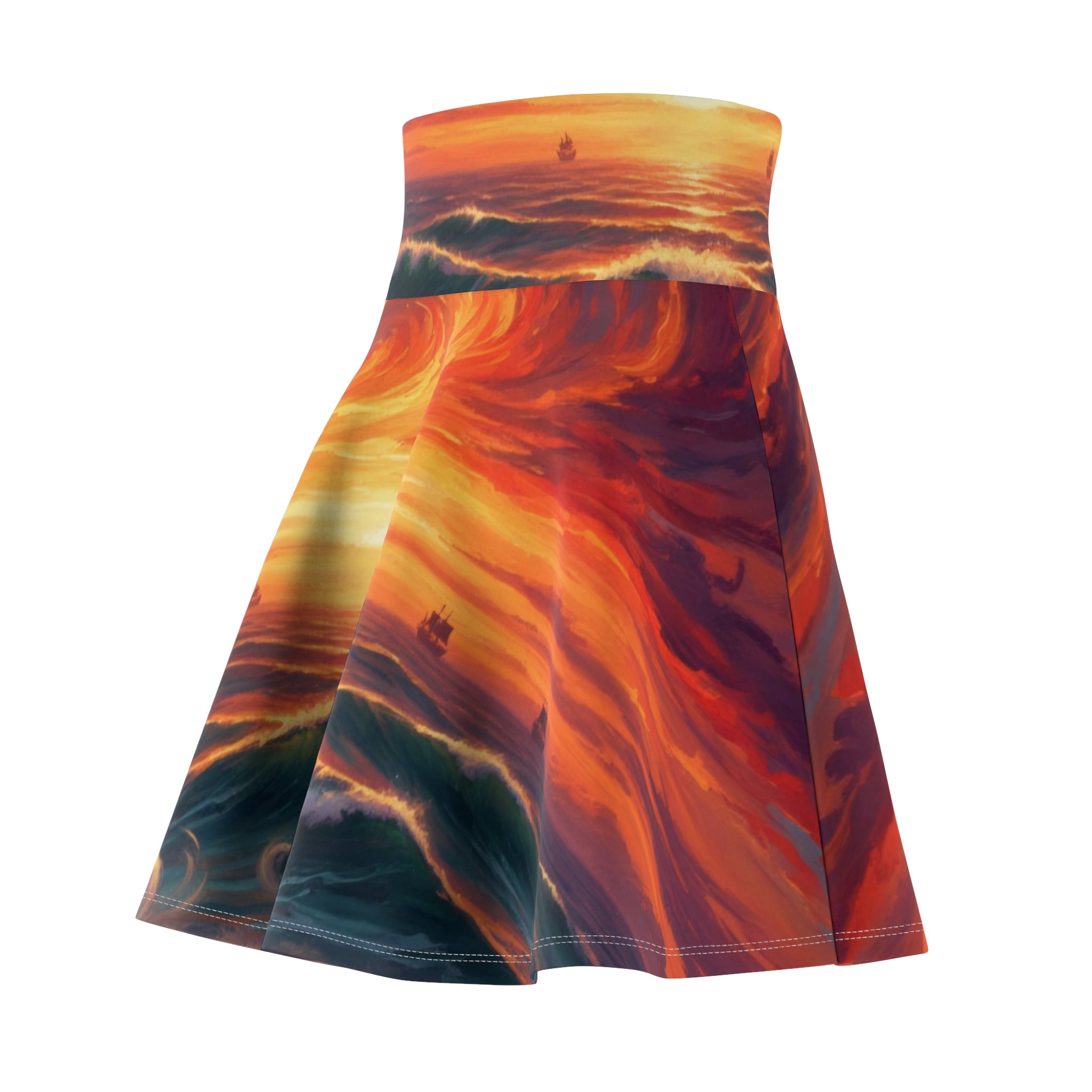 Sunset Wave Skater Skirt — Vibrant Ocean Sunset AOP