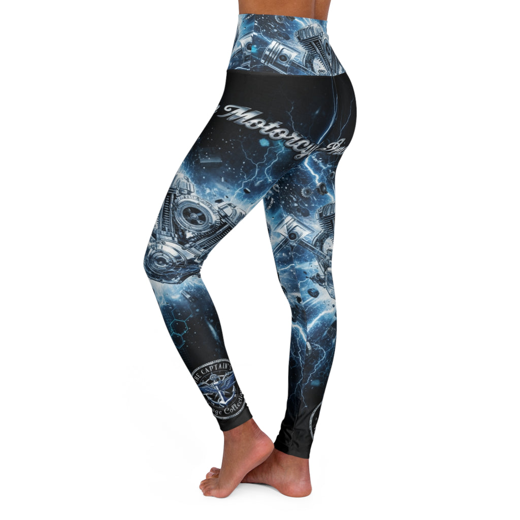Motorcycle Engine Lightning High-Waist Yoga Leggings