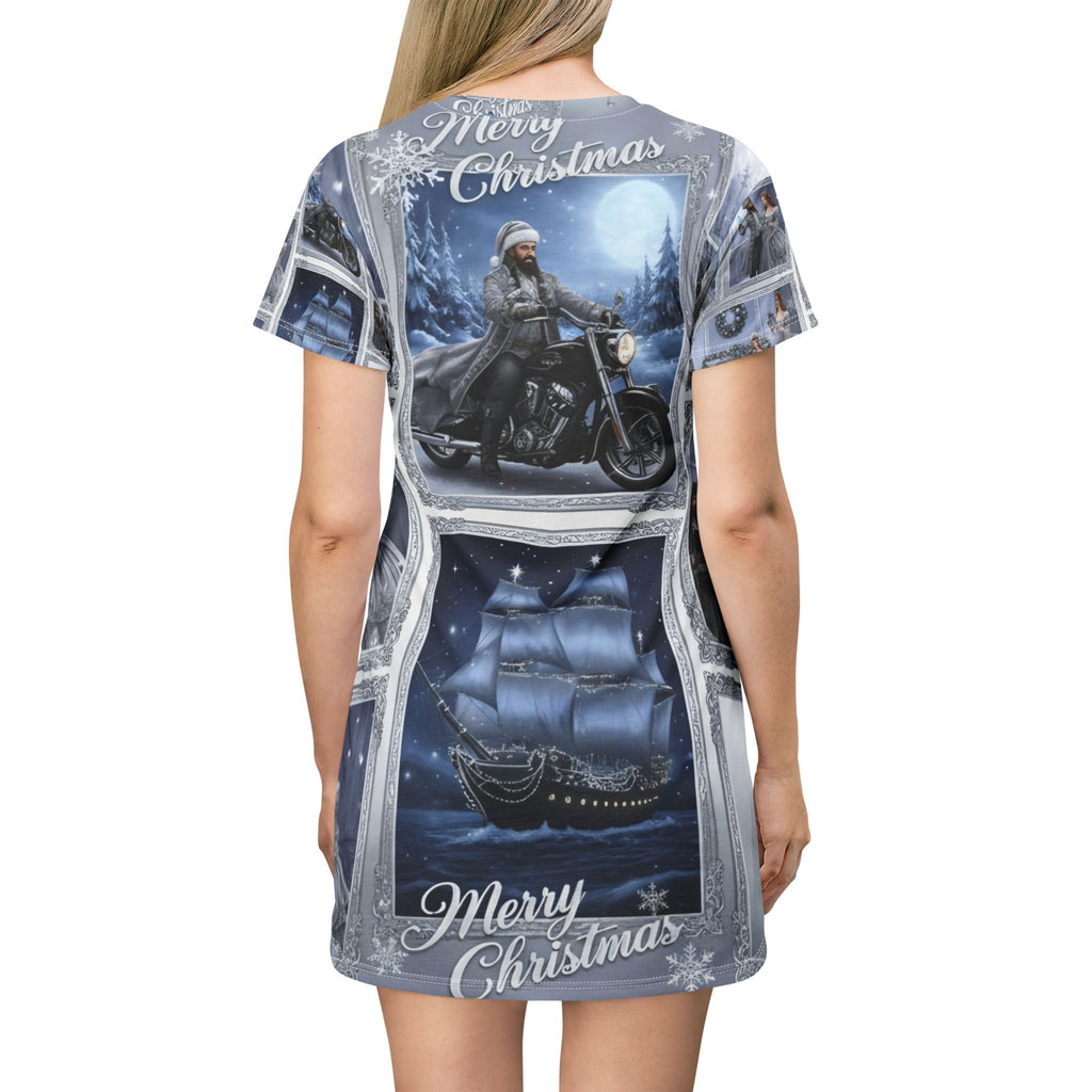 Merry Christmas Fantasy T-Shirt Dress — Winter Scene All-Over Print