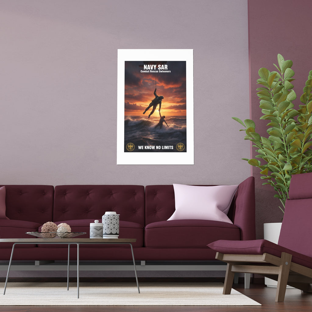 Navy SAR Combat Rescue Swimmers Silk Poster — “We Know No Limits” Indoor/Outdoor Wall Art