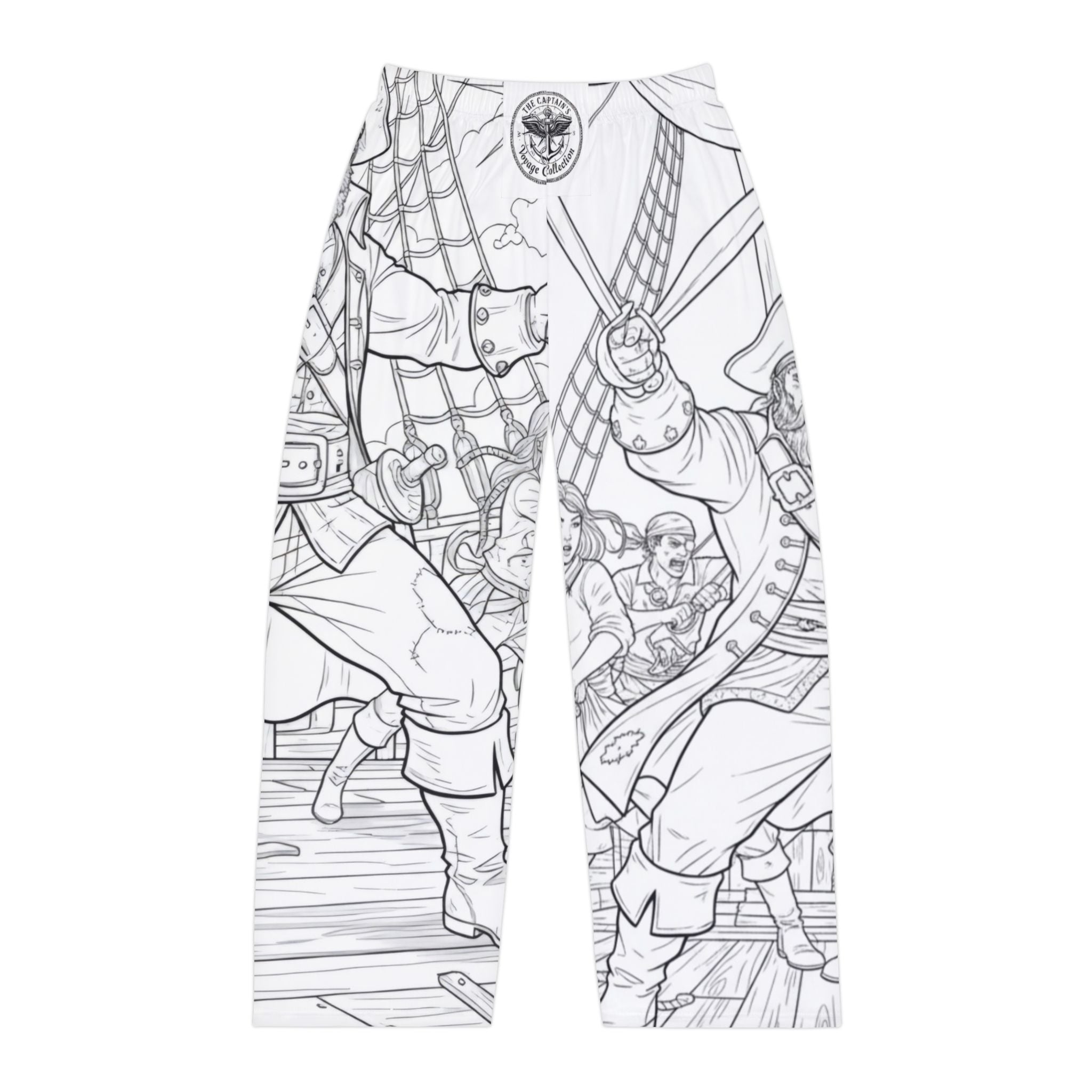 Pirate Ship Illustration Pajama Pants — Black & White All-Over-Print