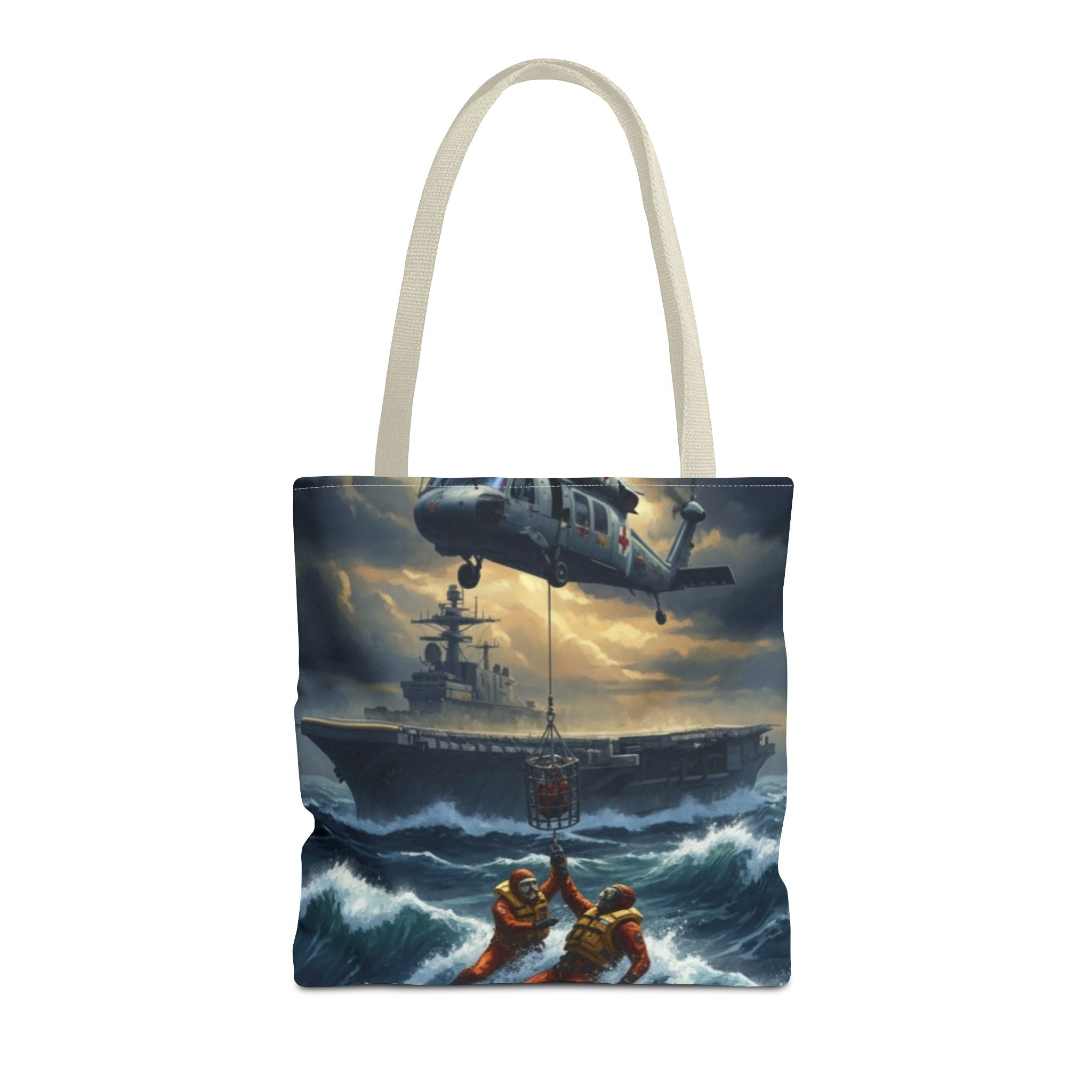 Rescue Squadron Tote Bag – Military Helicopter & Ship Search and Rescue Artwork
