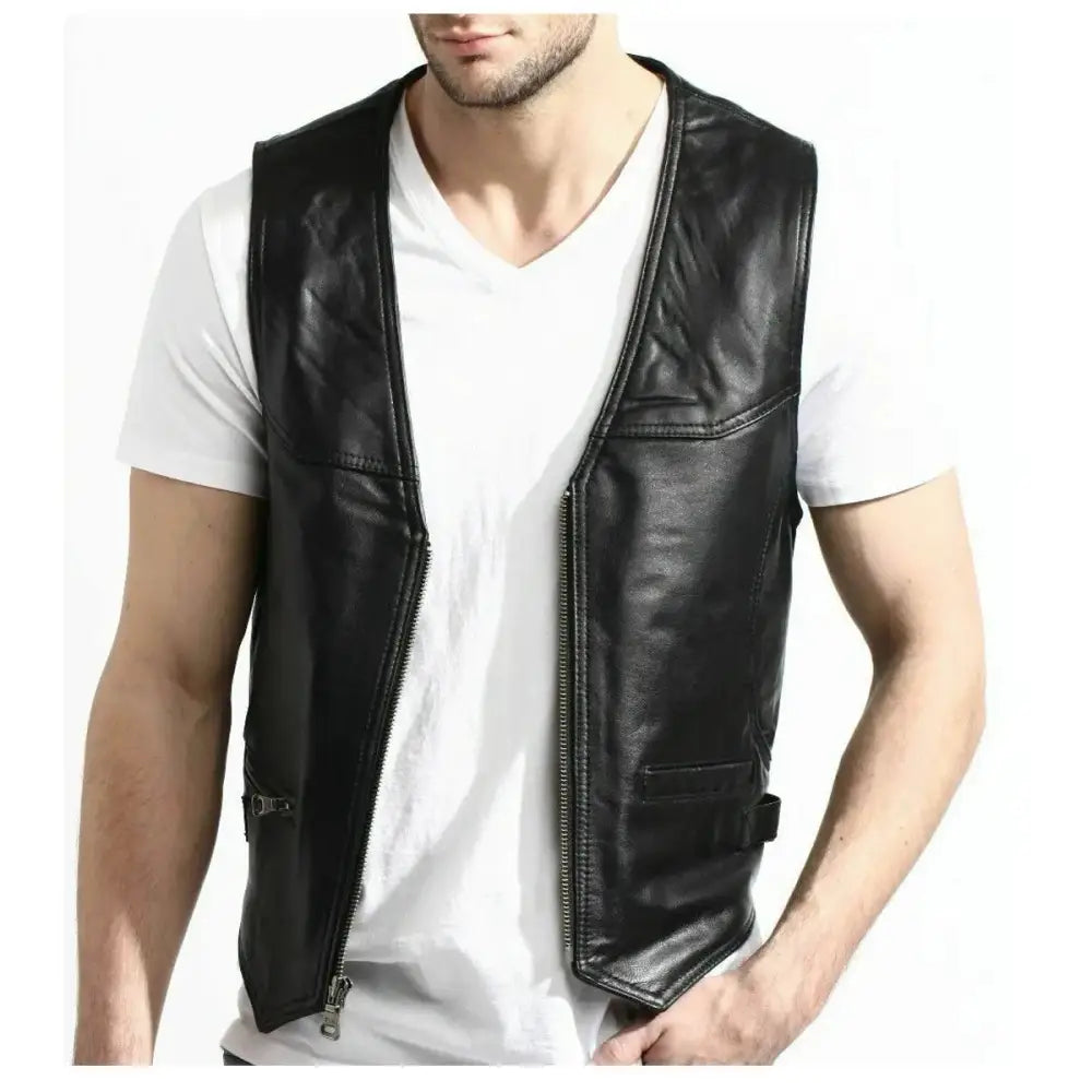 Men’s Motorcycle Fashion Leather Vest-0